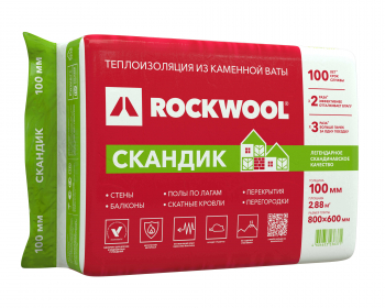 Плита ROCKWOOL Лайт Баттс СКАНДИК 30кг/м3 600*800*100 (6шт/уп  2,88м2  0,288м3)