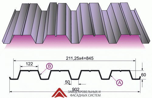 Profile H60 6,0м ЦН Super Premium 0.7мм склад (кровельный)