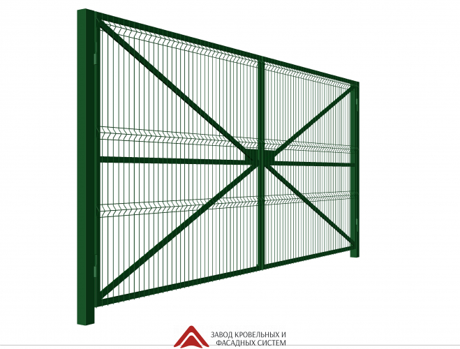 Ворота распашные панель 3D профил. труба 50*50, ш-4000мм, В-2400мм, столбы 80*80*4000 ППК
